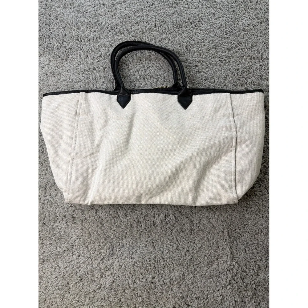 Victoria's Secret Canvas Tote Bag Black White Logo Large Beach Travel Bag